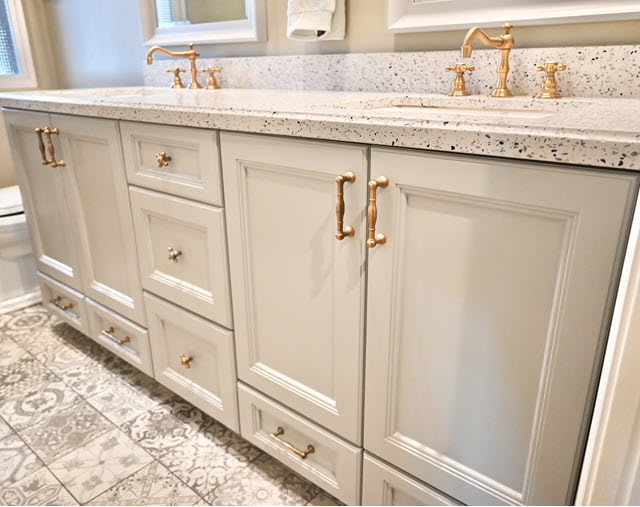Refinished bathroom cabinets by Dias Painting Inc.
